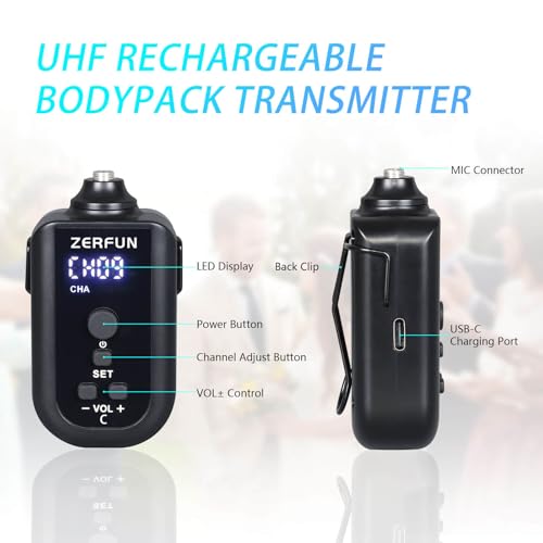 4 Channel Rechargeable Wireless Microphone System, Pro UHF Metal Handheld Headset Lavalier Lapel Cordless Mics for Karaoke Singing Church with VOL Control, 4x50 Adjustable Frequency(G8)