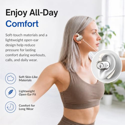 Open Ear Earbuds Bi-Axial Custom Fit Immersive Sound Wireless Headphones | Over The Ear Bluetooth Ear Buds Waterproof Long Battery for Running Outdoor Sports Travel Conference - OpenBass Fit White - color: Cream White