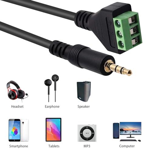 Poyiccot 3.5mm Screw Terminal Connector Cable, 3.5mm(1/8inch) Stereo Audio Balanced Male Jack to AV 3 Pin Screw Terminal Adapter Cable 30cm(1/8inch TRS)