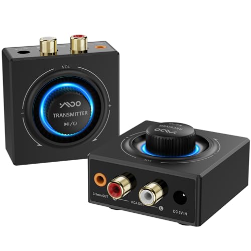 YMOO 2.4GHz Wireless Audio Transmitter Receiver Set (1 TX+1 RX) for TV | 25ms Low Latency 200ft Long Range with AUX RCA in/Out, Wireless Audio Adapter for TV PC Powered Speakers Soundbar Amplifier