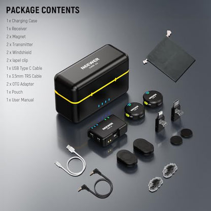 NEEWER CM29 Mini Wireless Microphone, 48KHz/24Bit Noise Cancelling Clip On Lav Mic, 25H Battery, 150m Range, Compatible with iPhone iPad Android DJI Insta360 Camera PC Mac (1RX+2TX+Charging Case) - style: CM29