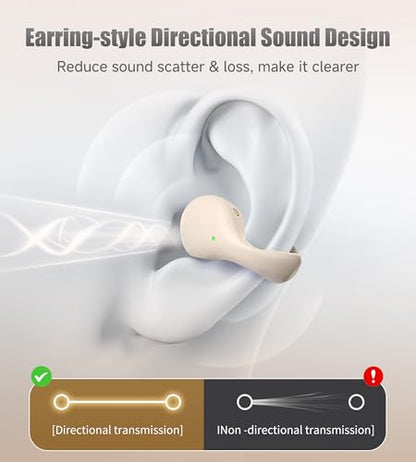 King Lucky i21 Open Ear Clip On Earbuds Wireless Bluetooth Ear Clip Headphones with Mic,Noise Cancelling, Waterproof IPX4,for Small Ears,Perfect for Running,Sports,Glasses Wearers (White) - color: White
