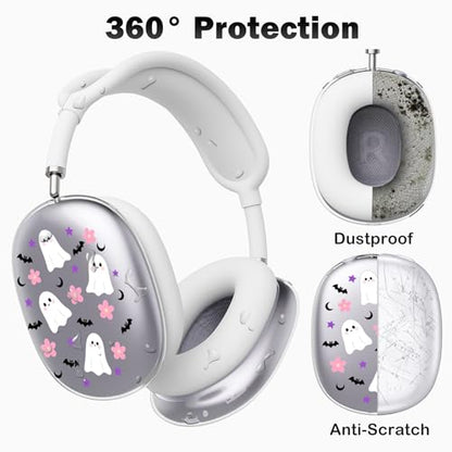 for AirPods Max Headphones Halloween Ear Covers for AirPods Max 2 | Cute Ghost Clear Ear Cups Cover | White Silicone Ear Pad Case Headband Cover for Apple AirPods Max 2/1 (2026/2024/2020) - color: Ghost L/White