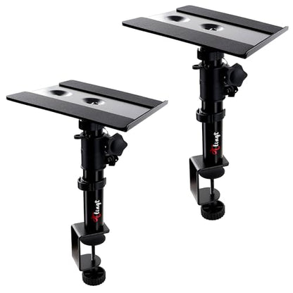 Tlingt Clamp-on Desktop Speaker Stand Pair, Height & Tilt Adjusts | Heavy-duty 6.7"x7.9" Metal Tray, ±10° Tilt, Desk Mount Set, Fits 3"-4" Monitor & Bookshelf Speakers - size: For 3"- 4" Speaker