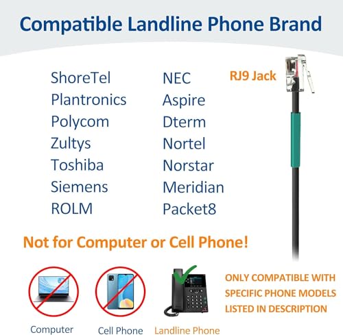 Wantek Telephone Headset Corded RJ9 Headphone with Mic & Noise Cancelling Phone Headsets Compatible with Plantronics Polycom VVX310 410 Yealink S12 Avaya 1408 1416, Landline Phone Headset - size: 600rj