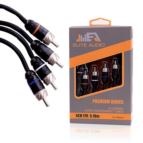Premium Series 17ft. 4-Channel Car Audio RCA Cable – Double Shielded, Oxygen Free Copper, Noise Reducing Audio Cable for Amplifiers, Subwoofers, Speakers, and Processors – PRM417 - size: 17' (ft), style: 4-Channel