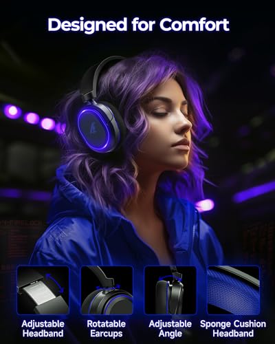 Wireless Gaming Headset, 7.1 Surround Sound, 2.4GHz USB Gaming Headphones with Bluetooth 5.4, 100H Battery, ENC Noise Canceling Mic, RGB Light, Wireless Headset for PC PS5 PS4 Mac Switch (Black-Blue) - color: Black-Blue