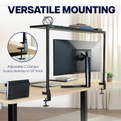 VIVO Large 38 inch Clamp-on Overhead Desk Shelf Mount, Raised Desktop Organizer, Elevated Workstation Accessory Platform, Black, DESK-SHELF38-B