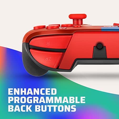 PDP REMATCH Enhanced Wired Power Nintendo Switch Pro Controller, Officially Licensed Switch Lite/OLED Compatible Gamepad, Customizable Programmable Buttons, Super Mario Power Pose (Red & Blue) - color: Red & Blue Mario