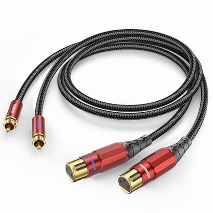 16ft XLR to RCA Cable - 2 XLR Female to 2 RCA Male Stereo Audio Interconnect Cable, 4N OFC, Double-Shielded for Mixers, Microphone, Audio Interfaces and Powered Speakers - color: Red-XLR Female to RCA, size: 16FT
