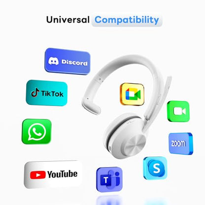 Bluetooth Headset, Wireless Headset with Mic for Work, Bluetooth 5.3, Wireless Headphones with AI Noise Cancelling Microphone (Clear Calls & Mic Mute), USB Dongle, for Computer/PC(White) - color: White