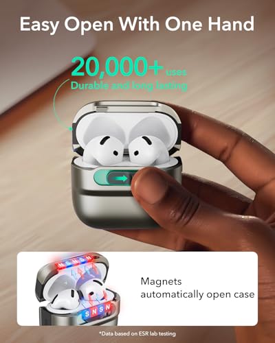 ESR for AirPods 4 Case, Compatible with MagSafe, Pulse Series, Titanium | Compatible with AirPods 4 Generation Case (2024)(USB-C), Magnetic Lid Lock, Drop-Proof Protection Cover with Lanyard - color: Titanium, size: AirPods 4 Case