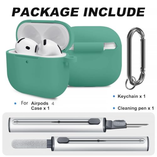 for AirPods 4th Case Cover, Soft Silicone Case with Cleaner Kit, Keychain, Full Protection for Men and Women, Compatible with AirPods 4th Generation (Pine Green) - color: B4-Pine Green