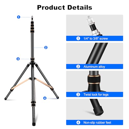 Soonpho Extendable Photography Light Stand 8.5ft Aluminium Alloy Tripod Light Photography with 180° Reversible Leg Travel Compact Tripod Maximum Height 102"/260cm for Continute Output Lighting - color: Black-Orange