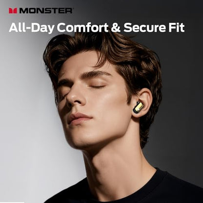 Monster N-Lite 217 Wireless Earbuds, Bluetooth 6.0 Stereo Headphones with Powerful Bass, Built-in Smart Noise Cancelling Mic for Clear Calls, Comfortable Fit, 32H Playtime, IPX5 Waterproof, Black