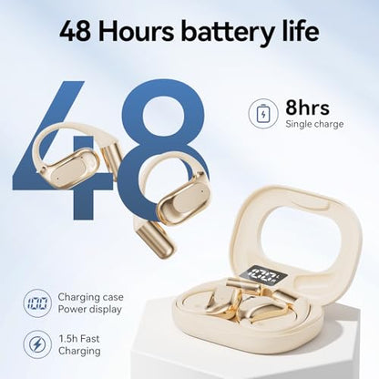Open Ear Headphones Bluetooth Wireless Over Ear Earbuds(Skin) | Ergonomic Earhook Ear Buds,Led Power Display,48h Playtime,Ipx6 Waterproof Comfortable for Workout,Cycling,Running - color: Skin