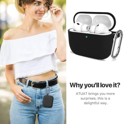 for AirPods Pro 3 Case Cover, Protective Soft Silicone with Keychain Cleaning Pen for Women Men for Apple AirPods Pro 3rd Generation Case(2025), Front LED Visible, Black - color: B-Black