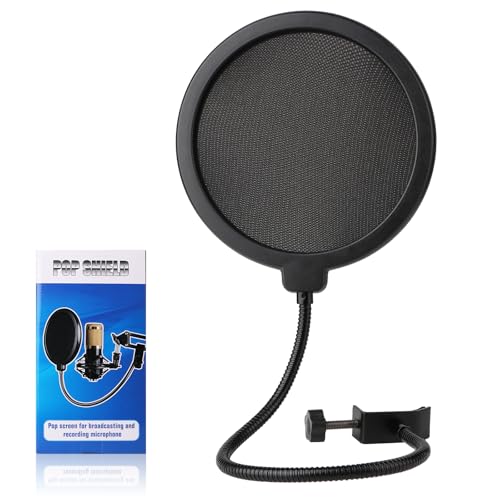 Professional Microphone Pop Filter Shield,Mic Wind Mask Shield Screen with Blue Yeti and Any Other Microphone, Dual Layered Wind Pop Screen With A Flexible 360 Degree Gooseneck Clip Stabilizing Arm