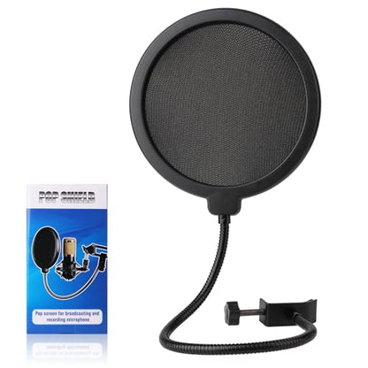 Professional Microphone Pop Filter Shield,Mic Wind Mask Shield Screen with Blue Yeti and Any Other Microphone, Dual Layered Wind Pop Screen With A Flexible 360 Degree Gooseneck Clip Stabilizing Arm