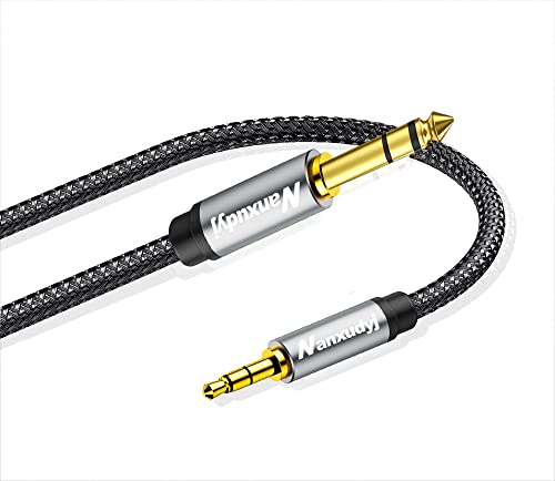 6.35mm to 3.5mm AUX Cord 1ft, 3.5mmTRS 1/8" Male to 6.35mm 1/4" Male Stereo Audio Cable Nylon Braid Aux Cord Cable Compatible Headphones,Laptop,Home Theater Devices,and Amplifiers & More - size: 1ft/0.3M