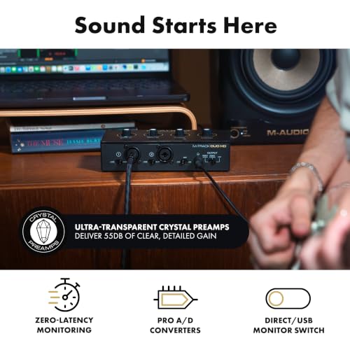 M-AUDIO M-Track Duo HD Recording Studio Pack | 2 XLR/TRS Inputs, 2 TRS Outputs, 24-Bit/192kHz, Condenser Microphone, Studio Headphones, for Creators and Podcasts - size: HD Pack Audio Interface, style: HD Producer Pack