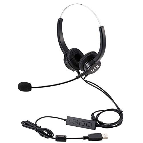 Corded Hands-Free Call Center Noise Cancelling Binaural USB Headset Headphones with Mic/Microphone - Cord with USB Plug, Volume Control- for Computer/PC/Laptop Use Only - size: Binaural