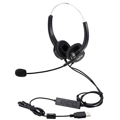 Corded Hands-Free Call Center Noise Cancelling Binaural USB Headset Headphones with Mic/Microphone - Cord with USB Plug, Volume Control- for Computer/PC/Laptop Use Only - size: Binaural