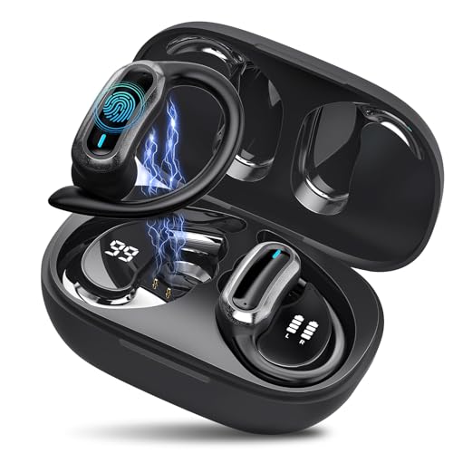 TRAUSI Wireless Bluetooth 5.4 Headphones, Fast Charging Stereo Earphones with Noise Cancelling Mic, IPX7 Waterproof and Comfort Fit Ear Buds for Fitness, Workouts