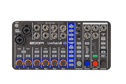 Zoom LiveTrak L6 Mixer/Recorder for Musicians & Podcasters | Clip-Free Audio with 32-Bit Float, 10 Channels, 2 Combo + 4 Stereo Inputs, MIDI, Effects, Battery Powered