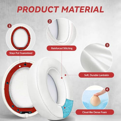 Aurivor Studio 3 Replacement Ear Pads for Beats Studio 3 & 2 Headphones, Cushions Earpads with Genuine Lambskin Leather, Softer Memory Foam, Stronger Adhesive (Lambskin-White) - color: Lambskin-White