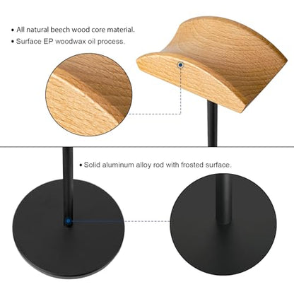 Headphone Stand for Desk - Gaming Headset Stand with Wooden Support Plate, Headset Holder with Aluminum Alloy Support Rod - color: Beech wood