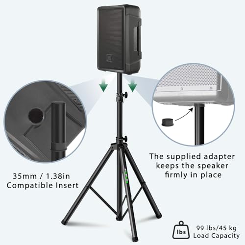 Pair of Speaker Tripod Stands 43.7"-70.8" PA DJ 35mm Mount Insert | Metal, Speaker Stands Pair, Height Adjustable, Floor