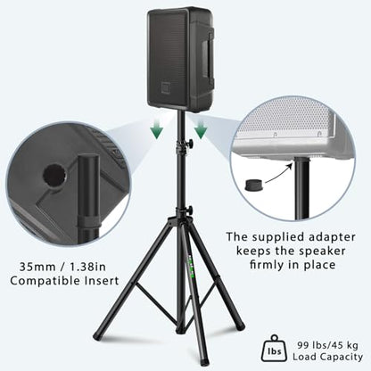 Pair of Speaker Tripod Stands 43.7"-70.8" PA DJ 35mm Mount Insert | Metal, Speaker Stands Pair, Height Adjustable, Floor