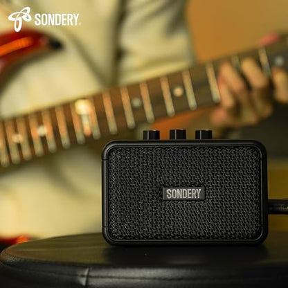 Sondery Portable Mini Guitar Amp,Rechargeable 5W Small Electric Amplifier | With Overdrive/Clean Effects and Bluetooth,Two Speakers,For Practice and Traveling,Black - color: Black
