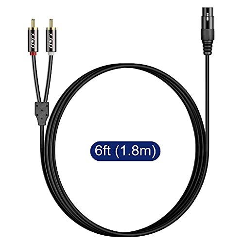 J&D XLR to 2 RCA Y Splitter Patch Cable, Gold Plated Heavy Duty Unbalanced Dual RCA Male to XLR Female Stereo Audio Interconnect Cable Adapter for Speaker, Condenser Mic, Mixer, AMP, 6 Feet