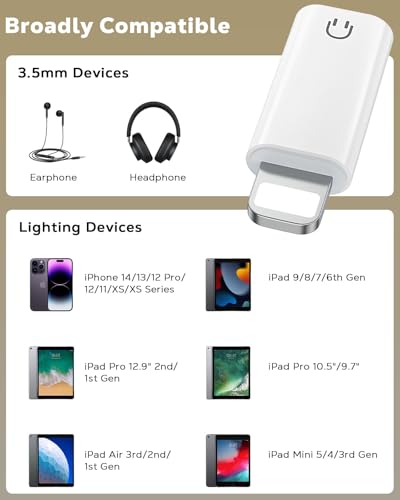 MoKo Lightning to 3.5mm Headphone Jack Adapter, for Music Playback Only | Cable-free Direct-plug Adapter, Lossless Hi-Fi Sound, Plug & Play, For iPhone 14/13/12/11/iPad