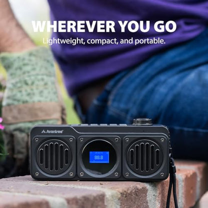 Avantree BoomByte - Portable FM Radio & Bluetooth Speaker with Stereo Sound | Long Rechargeable Playtime, Micro SD Card & USB Audio Input, MP3 Player, Metal Finish, Easy to Use, Black - color: Black