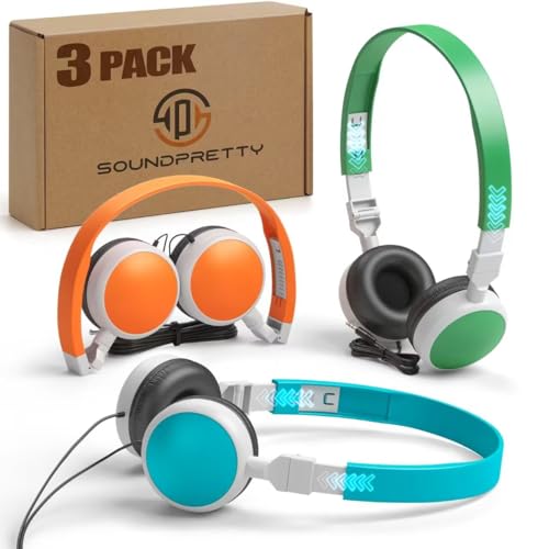 3-Pack Individually Wired Classroom Headphones - No Mic Headphones with 3.5mm Jack, Multi-Color Bulk School Headsets for School/Library/Testing Room, Each in Protective PP Bags