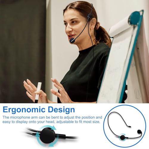 Kinizuxi Hands Free Microphone Headset Mic,Flexible Wired Boom for Voice Amplifier, 3.5mm Connector Jack Headset Microphone for Singing,Speaking,Teachers,Coaches,Presentations, Seniors and More | Hands-Free 3.5mm Wired Boom Headset Microphone for Singing,