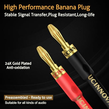 UCINNOVATE 2 Pack 13 AWG Speaker Cable with Banana Plugs, 2X 2m HiFi Speaker Wire with 4mm Gold-Plated Right Angle Banana Plugs, Solid Audio Cable Cord for Audiophile Home Theater - size: 2 x 2m HiFi Speaker Cable