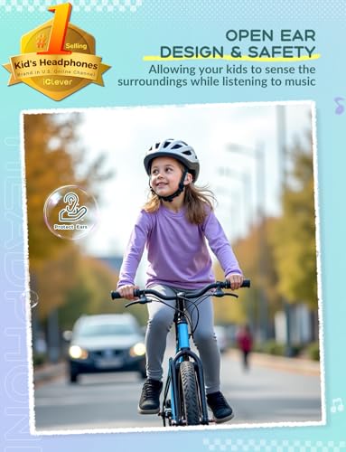 iClever OWS01 Kids Bluetooth Headphones, Air Conduction Open Ear Headphones | SafeSound Tech, Clear Audio Bluetooth 5.4, 360° Bending Ultra-Light Kids Wireless Headphones for Travel/School/Sports/Outdoor - color: A-Purple