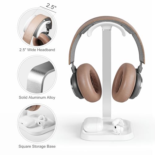 Headphone Stand, Curved Headset Stand with Storage Tray, Gaming Headset Holder for AirPods Max, AirPods Max 2, AirPods, AirPods Pro, Beats, Bose, Sony and More (White) - color: White