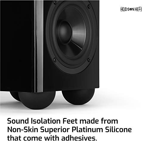Hudson Hi-Fi Speaker Isolation Feet (4-Pack, 2.5") – Adhesive Silicone Anti-Vibration Pads for Speakers, Turntables, Subwoofers & Amplifiers, Supports 50-100 lbs Per Pad