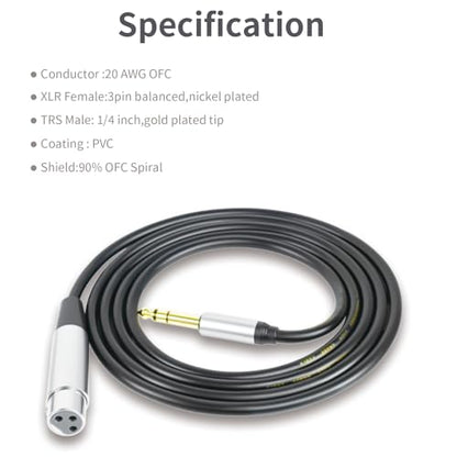 1/4 Inch TRS to XLR Female Balanced Cable, 6.35mm Male to 3-Pin XLR, 10Ft, for Microphone, Mixer, Speaker, Studio - color: grey, size: 10Ft