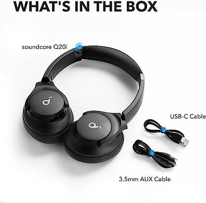 Soundcore by Anker Q20i Hybrid Active Noise Cancelling Headphones, Black | Áudio Hi-Res Graves Potentes, Cancelamento de Ruído Headphone Bluetooth Over Ear, Personalização de Som via App, Ruído branco - color: Black