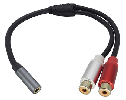 2 RCA Female Head to 3.5mm 1/8 Female Head Dual Shielded Red and White Cable Stereo Audio Auxiliary Y Splitter Adapter Sound Frequency Cable,Used for Speaker MP3 TV Phone,Etc(30 CM)