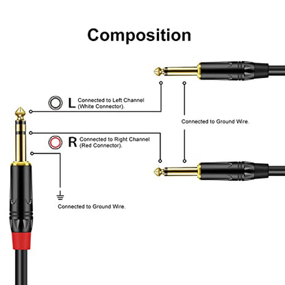 1/4 inch TRS Stereo Y Splitter Insert Cable, Gold Plated Audiowave Series 6.35mm TRS Male to Dual 6.35mm TS Male Mono Breakout Cable, Audio Cord (10FT / 1PACK) - size: 10 FT