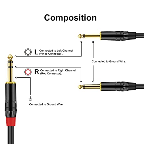 1/4 inch TRS Stereo Y Splitter Insert Cable, Gold Plated Audiowave Series 6.35mm TRS Male to Dual 6.35mm TS Male Mono Breakout Cable, Audio Cord (10FT / 1PACK) - size: 10 FT
