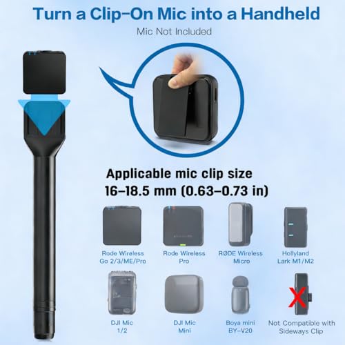 ZealSound Handheld Interview Microphone Adapter, Wireless Lavalier Transmitter Handle with Flag, Furry Windscreen & Foam, Compatible with DJI Mic Mini/Mic 2/3, Rode Wireless GO 2/3, Hollyland, BOYA - size: 9.53inch