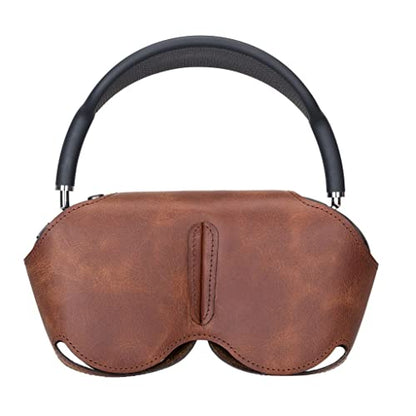 AirPods Max Case, Genuine Leather Handmade, Protective Premium Leather Ear Cup Covers, Soft-Slim Travel Carrying Case, Compatible for AirPods Max (Brown) - color: Brown